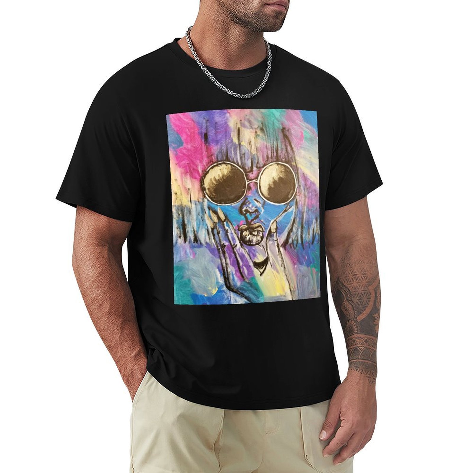 Acrylic Pour Paint - T-shirt en coton à manches courtes,
