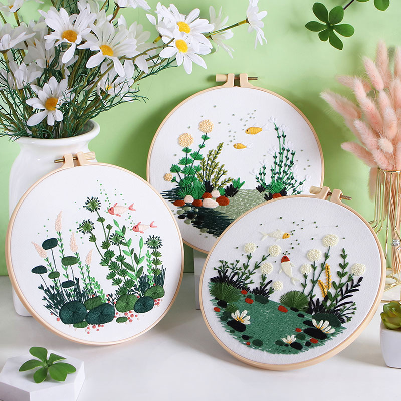Kit de Broderie DIY Motif Aqua - Embroidery Hoop Kit avis et prix
