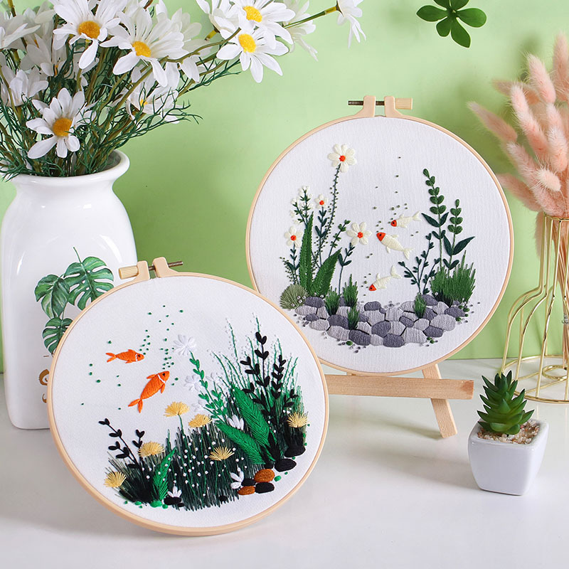 Kit de Broderie DIY Motif Aqua - Embroidery Hoop Kit avis et prix